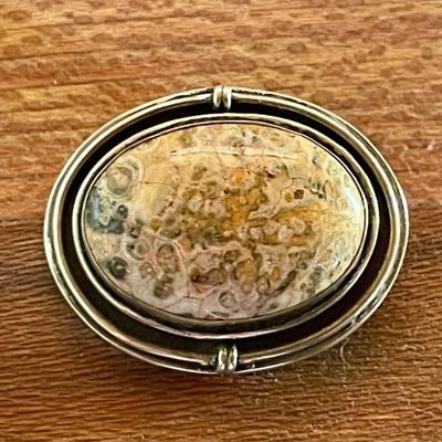 Sterling Silver Fossilized Coral Handmade Pin - Total Weight - 12.95 Grams 