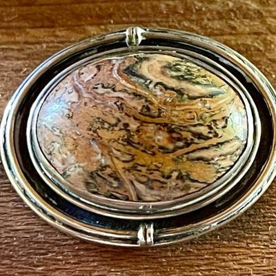Sterling Silver Jasper Cabochon Handmade Pin - Total Weight 13.4 Grams 
