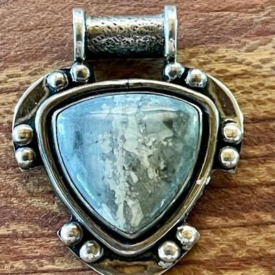 Sterling Silver & Dendritic Agate Slide Handmade Pendant - Total Weight 10.17 Grams 