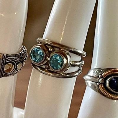 (3) Sterling Silver Rings (1) W 18K Gold Accent - Faceted Topaz & Amethyst - Size 3.5 - 4.5   Weight  11.95 Gr