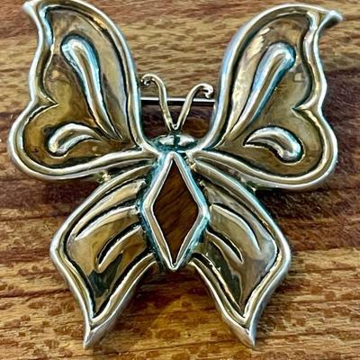 Sterling Silver & Tiger's Eye Handmade Butterfly Pin - Total Weight 12.55 Grams 