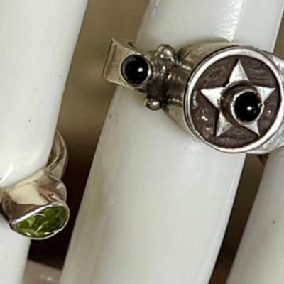 (3) Sterling Silver Rings - Jade -  Purple Stone Star - Citrine - Size 4-5.5 - Total Weight 17.23 Grams 