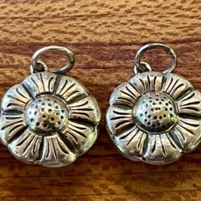 (4) Repousse Sterling Silver Handmade Flower Pendants - Slides - Total Weight 18.6 Grams 