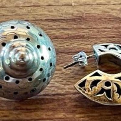 (2) Pairs Of Pierced Sterling Silver Handmade Earrings - Hoops & Cones - Total Weight 12.88 Grams 