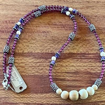 Lovely Garnet - Wolly Mammoth Tusk & Sterling Silver Bead 18 Inch Necklace 