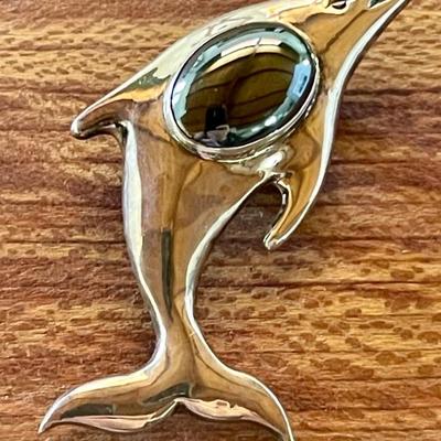 Sterling Silver & Hematite Dolphin Pendant - Total Weight - 12.73 Grams 