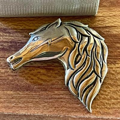 Sterling Silver Repousse Horse Handmade Pin - Total Weight - 15.44 Grams 