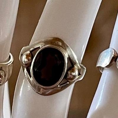 (3) Sterling Silver Rings - Larimar - Faceted Smoky Quartz - Sizes 4 - 4.75  Weight 12.91 Grams 