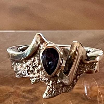 Handmade Sterling Silver And Sapphire Size 6.5 Ring - Total Weight 9.18 Grams 