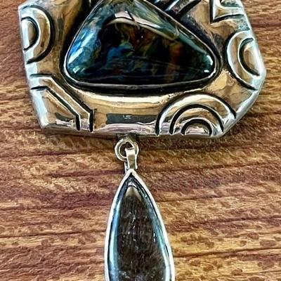 Sterling Silver Pietersite & Rutilated Quart Handmade Pin - Total Weight 16.37 Grams 