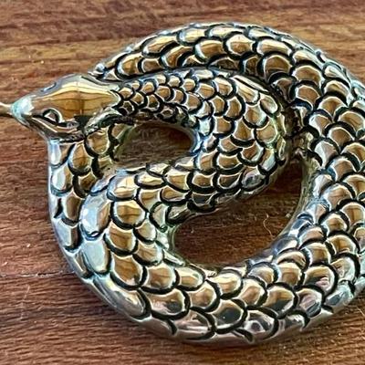 Sterling Silver Handmade Repousse Snake Pin - Total Weight - 13.88 Grams 