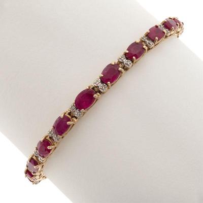 Sale Photo Thumbnail #41: Ruby, Diamond, 14k Yellow Gold Line Bracelet