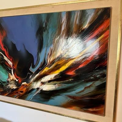 Volcanic Fury By Leonardo Neirman, Acrylic On Masonite Circa 1970