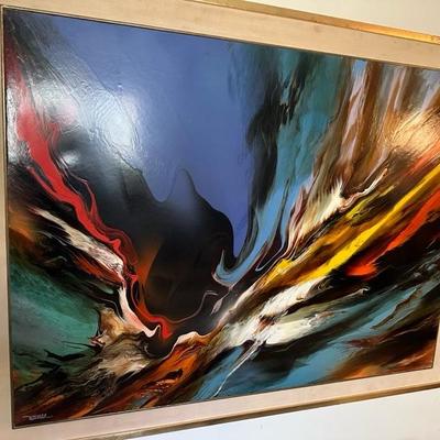 Volcanic Fury By Leonardo Neirman, Acrylic On Masonite Circa 1970
