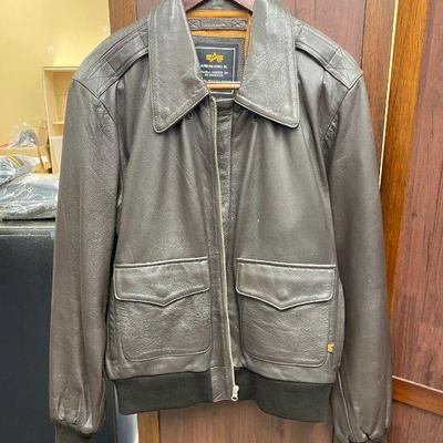 Hs5002 alpha industries brown leather jacket size m