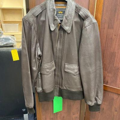Hs5004 alpha industries brown leather jacket size l 1)