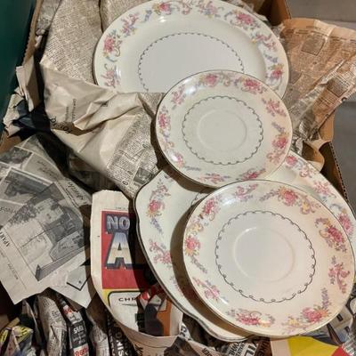 lots of sets of china--Pickard, Wedgwood, funky 1970s Mikasa, blue and white, and more