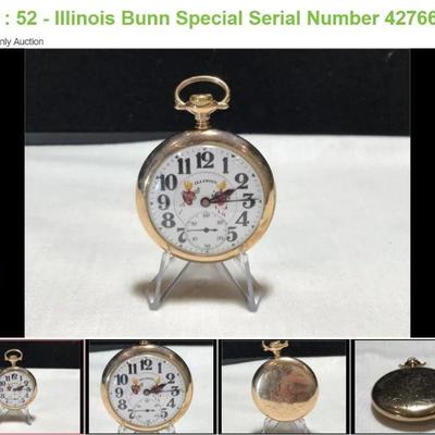 Lot # : 52 - Illinois Bunn Special Serial Number 4276650
Has been recently serviced and is in running condition. 21 Jewels Rubies,...