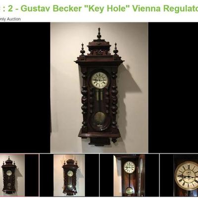 Lot # : 2 - Gustav Becker "Key Hole" Vienna Regulator
Key Hole Door, 2 Weights, Time & Strike movement with second hand....