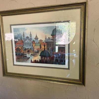 "Corsica Hill Town" by Anatole Krasnyansky, Ukranian artitst. Offset print of original watercolor