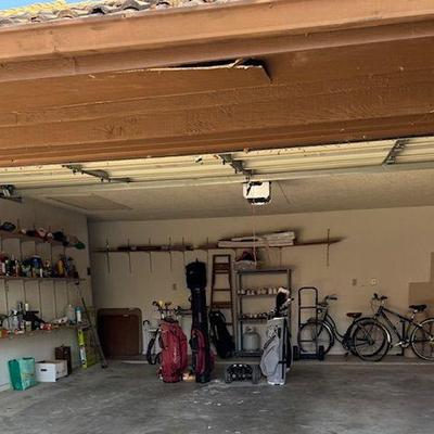 Garage, including hand tools, ladder, extension cords, golf clubs and more