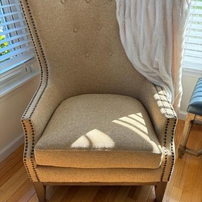 Beige High-back Hobnail Accented Wingback Chair