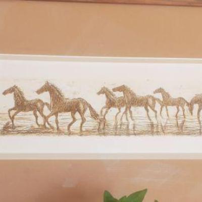 Double matted Horses Running on the beach 
