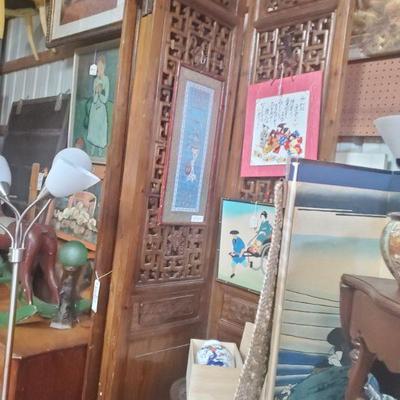 Tall 4 panel carved Oriental Room divider