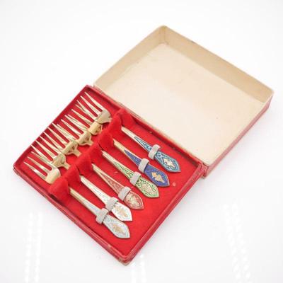 Enameled Brass Cocktail Forks (Set of 6)
