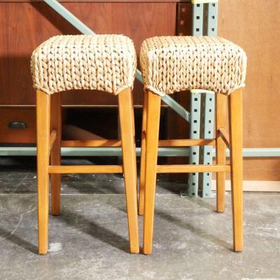 Pair of Natural Seagrass Bar Stools
