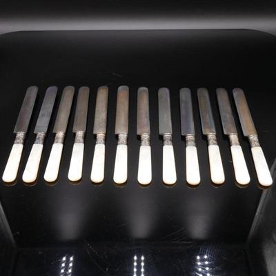 Set of 12 Abalone Shell Handled Knives by Landers, Frary, and Clark