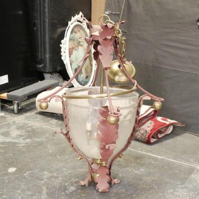 Wrought Iron & Glass Pendant Light