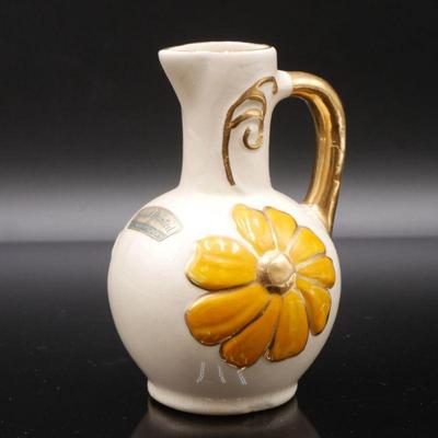 Hand Painted 22K Gold Orange Flower Pitcher/Vase