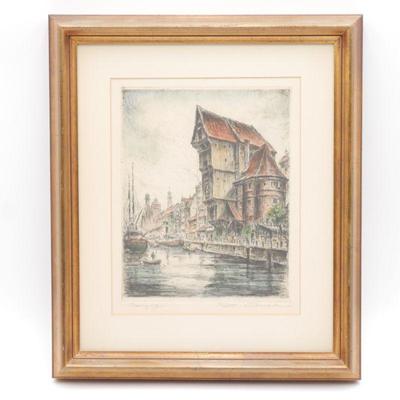 Danzig, Poland by Friedrich Gortitz Signed Intaglio Print