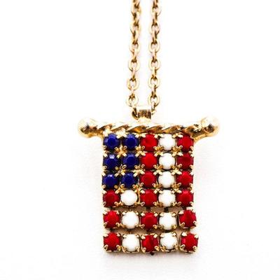 American Flag Rhinestone Necklace Sarah Coventry
