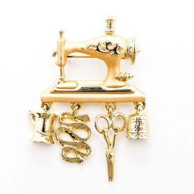 AJC Gold-Tone Sewing Machine Brooch