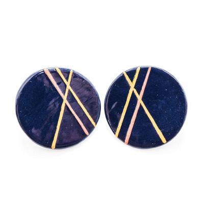 Round Navy Blue Earrings