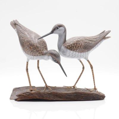 Carved Wood Shorebirds Sculpture