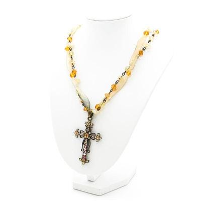 1980s Beaded Cross Pendant Necklace