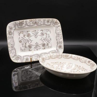 T & R Boote Ironstone Brown Transfer-ware Serving Platter & Bowl