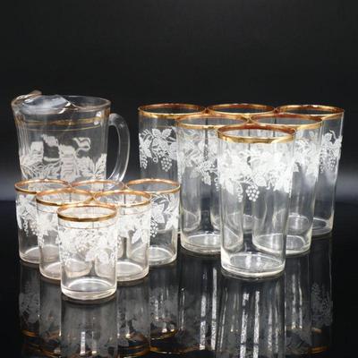 Vintage Bartlett Collins Pitcher & Glasses 13pc Set