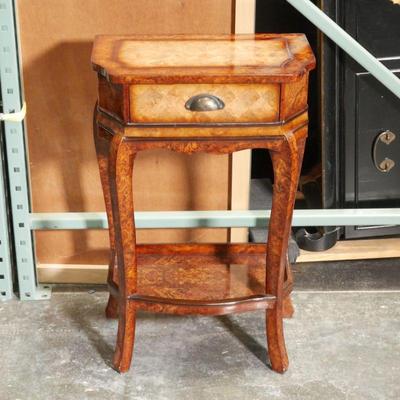 French Baroque Style Side Table Replica with Simulated Parquetry Inlays