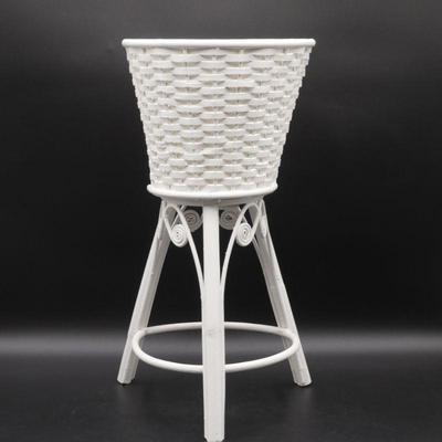 White Whicker Plant Stand