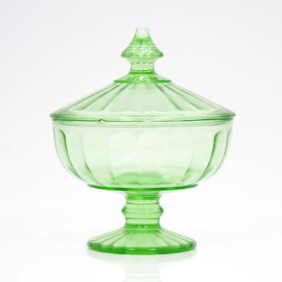 Fluted Green Vaseline Glass Footed Candy Dish