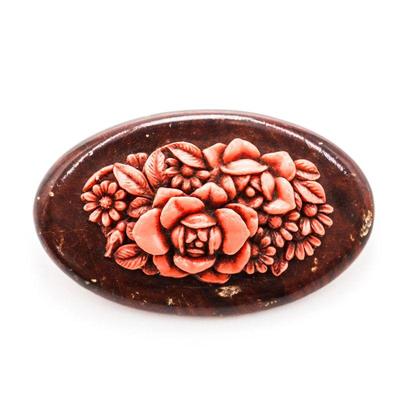 Wood & Celluloid Multi-Dimensional Flower Brooch
