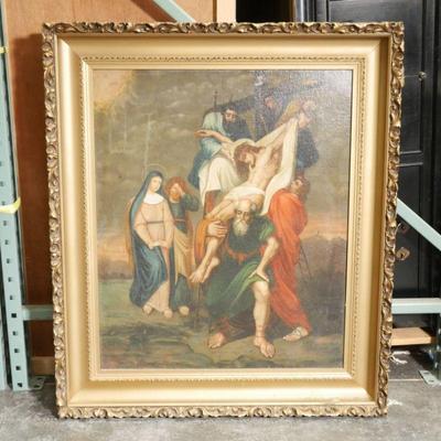 Antique Oil Painting of Jesus Being Taken Down from the Cross