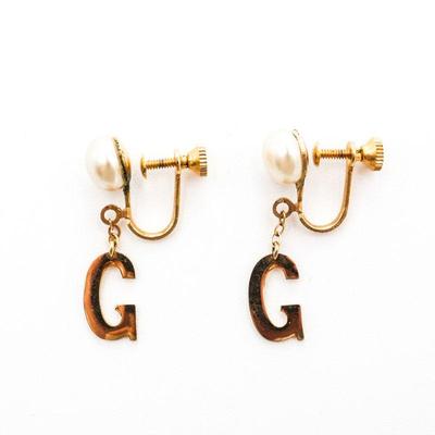 Gold Pearl G Clip-On Earrings