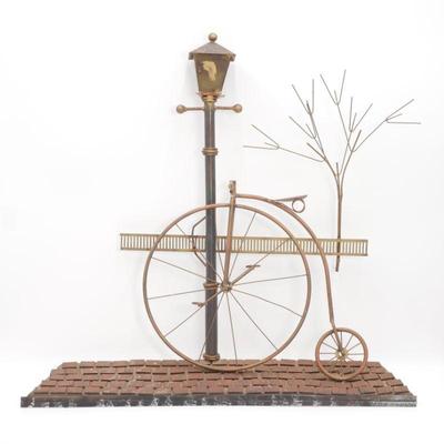 Copper & Brass High Wheeler on Road Sculpture