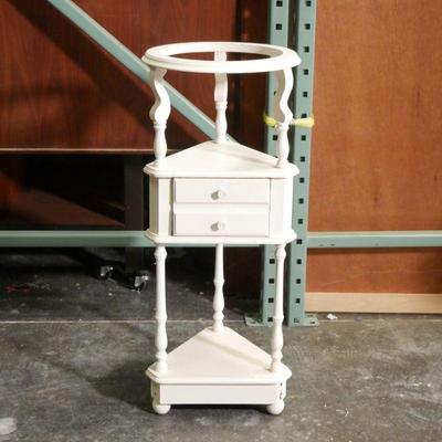 Refurbished Triangular Wooden Corner Shelf with Round Tabletop