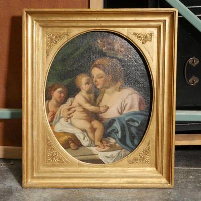 Antique Oil Painting of The Madonna & Child